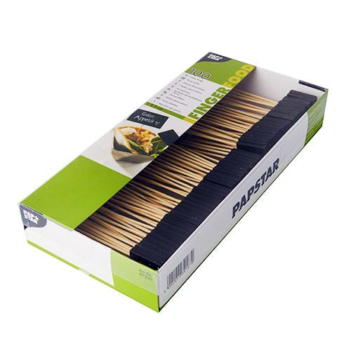 Papstar Fingerfood-Spiess, Bambus/Holz, 8,5 cm – Schwarz – 100 Stk.