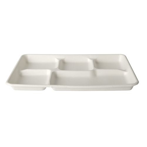 Papstar Teller, Bagasse (Zuckerrohr), rechteckig, 5-geteilt – 31,7 × 21,6 cm – 25 Stk.