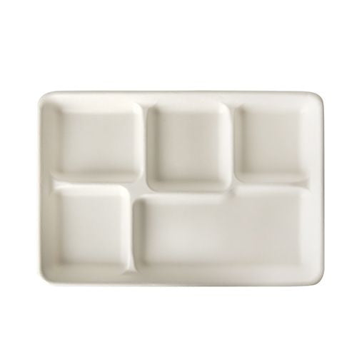 Papstar Teller, Bagasse (Zuckerrohr), rechteckig, 5-geteilt – 31,7 × 21,6 cm – 25 Stk.