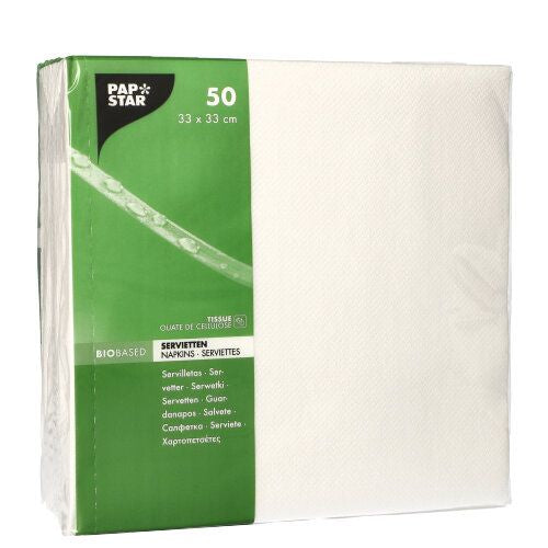Papstar Servietten Pure Weiss – 33 × 33 cm, 2-lagig, 1/4-Falz – 50 Stück