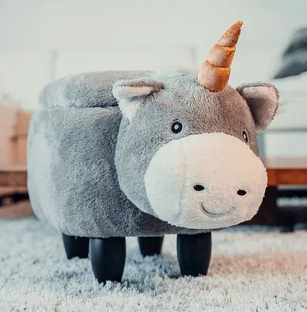 Zoosy Einhorn Hocker – B 71 × T 35 × H 36 cm – Schaumstoff, Textil, Gummi, Holz, Grau – für Kinder