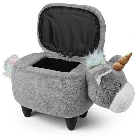 Zoosy Einhorn Hocker – B 71 × T 35 × H 36 cm – Schaumstoff, Textil, Gummi, Holz, Grau – für Kinder