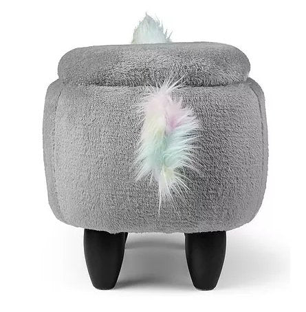 Zoosy Einhorn Hocker – B 71 × T 35 × H 36 cm – Schaumstoff, Textil, Gummi, Holz, Grau – für Kinder