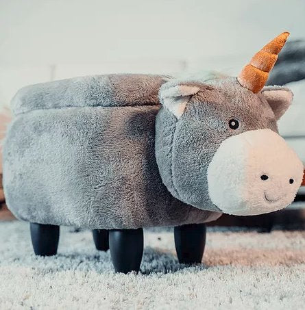 Zoosy Einhorn Hocker – B 71 × T 35 × H 36 cm – Schaumstoff, Textil, Gummi, Holz, Grau – für Kinder
