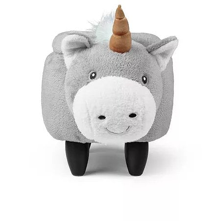 Zoosy Einhorn Hocker – B 71 × T 35 × H 36 cm – Schaumstoff, Textil, Gummi, Holz, Grau – für Kinder