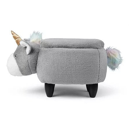 Zoosy Einhorn Hocker – B 71 × T 35 × H 36 cm – Schaumstoff, Textil, Gummi, Holz, Grau – für Kinder