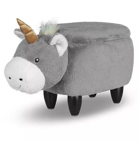 Zoosy Einhorn Hocker – B 71 × T 35 × H 36 cm – Schaumstoff, Textil, Gummi, Holz, Grau – für Kinder