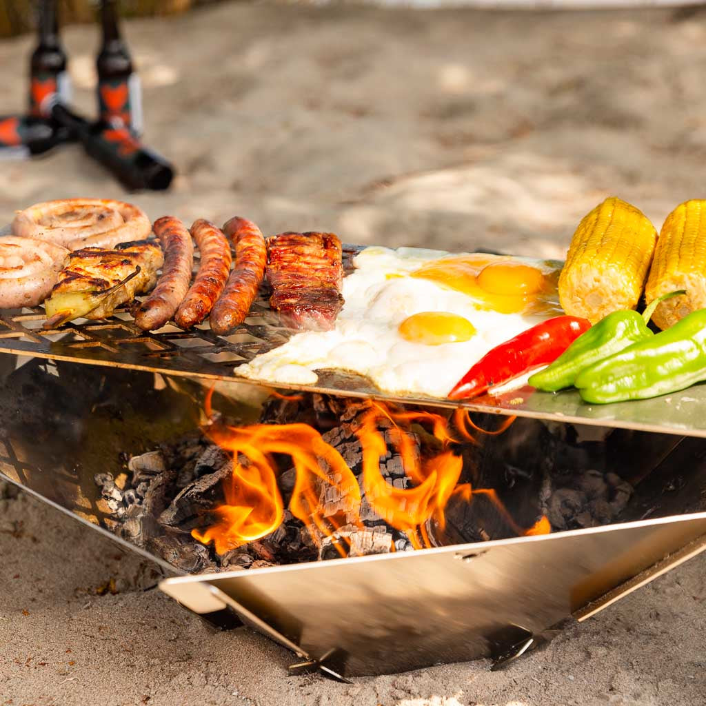 Fennek Grill 4FIRE – Edelstahl, zusammenklappbar, 62,8×24×22 cm – silber