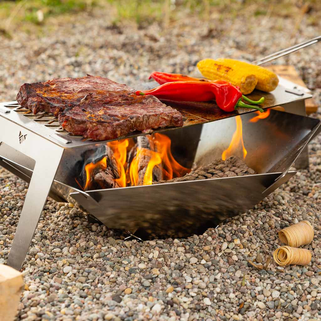 Fennek Grill 4FIRE – Edelstahl, zusammenklappbar, 62,8×24×22 cm – silber