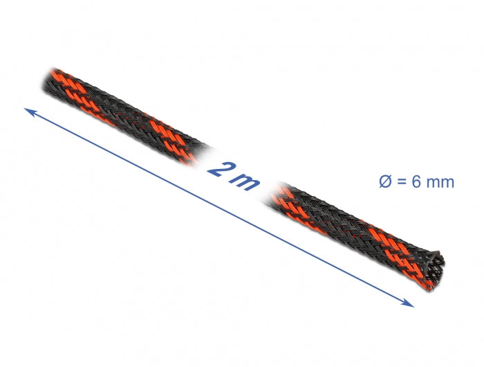 DeLOCK Kabelschlauch, Ø 6 mm × 2 m, wiederverwendbar – Schwarz/Rot