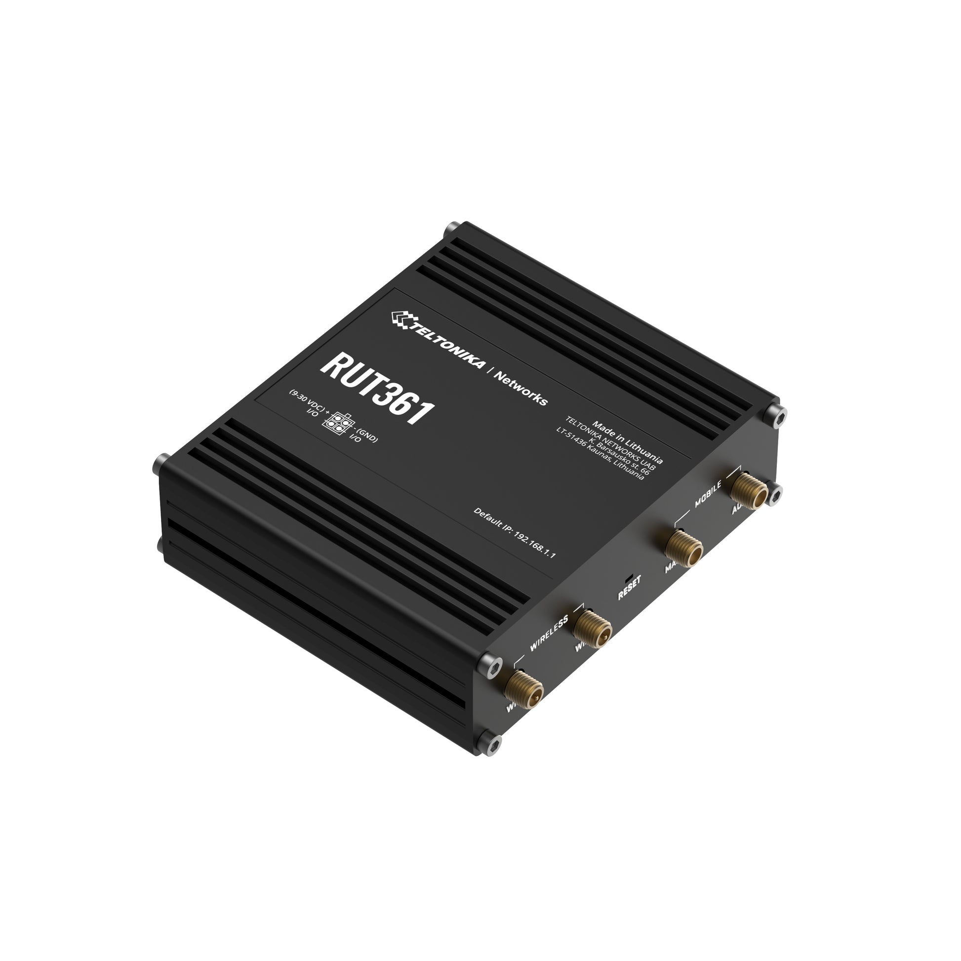 Teltonika RUT361 – 4G-Router, Wi-Fi 4, 2,4 GHz, 2× 100 Mbit/s, Mini-SIM, 9–30 V, Schwarz