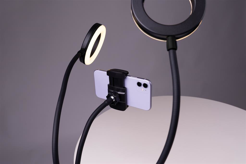 Dörr LED Selfie Ringlicht Bi-Color – 200 lm, 3800–6800 K, dimmbar, 40 LEDs, USB, Smartphone-Halter