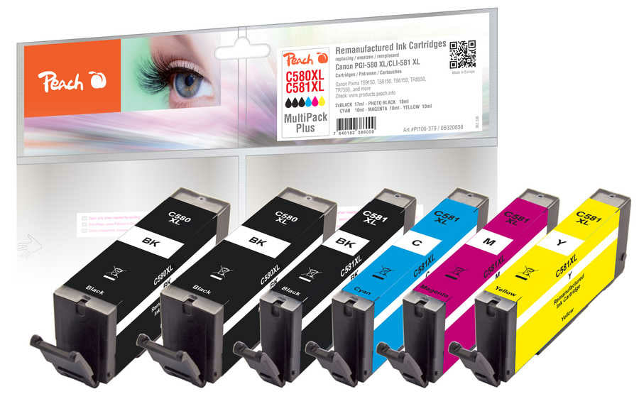 Peach Tintenpatronen-Multipack 580XL/581XL, XL, kompatibel – für Pixma TR7520, Pixma TS8150, Pixma TS9520 und andere