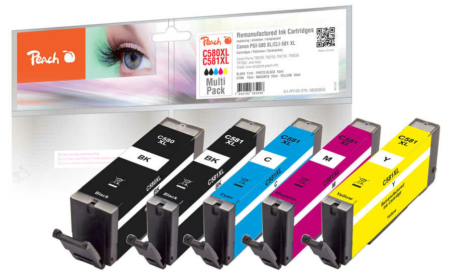 Peach Tintenpatronen-Multipack PGI-580XL/CLI-581XL, 5er-Pack – für Canon Pixma TR 7500/7520/7550 und andere