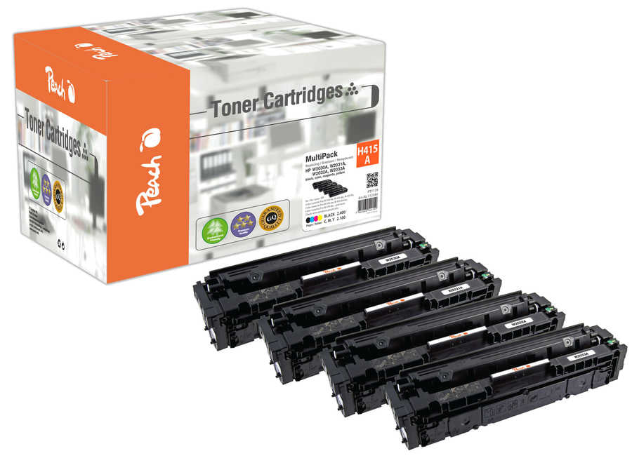 Peach Toner-Multipack – BK/C/M/Y, schwarz 2400, C/M/Y 2100 Seiten – für HP Color LaserJet M455 dn und andere