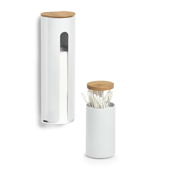 Zeller Present Aufbewahrungsbox 18884 – ABS/Bambus, Ø6,5×25 cm, freistehend, Weiss/Natur