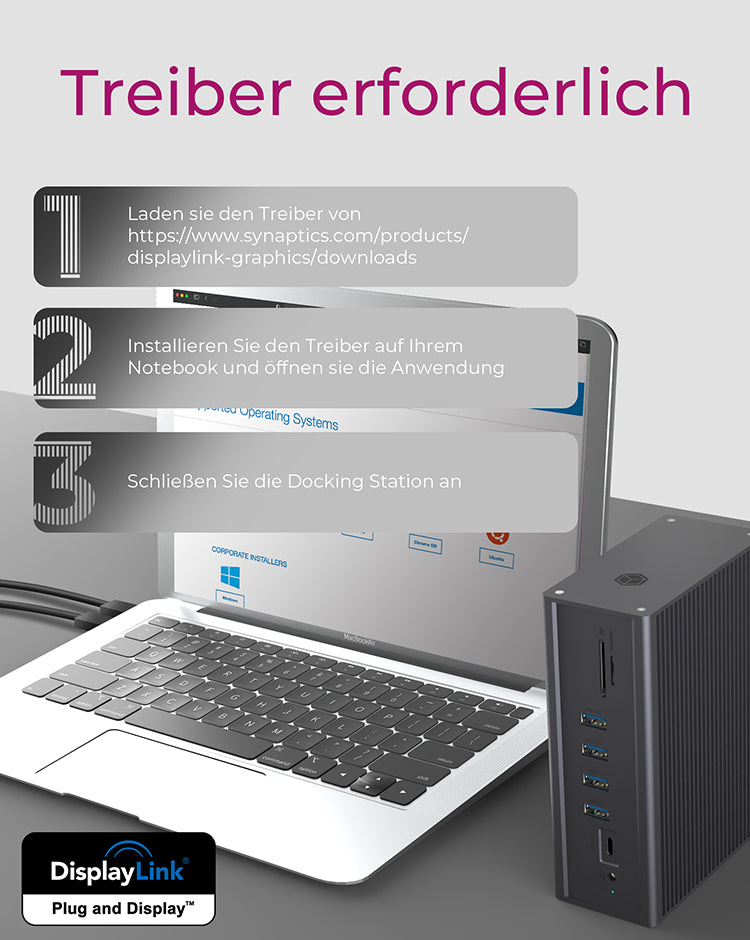 ICY BOX IB-DK2262AC Dockingstation – USB-C, 2× HDMI, 1× VGA, 3× USB-A, 55 W PD, GbE, für Windows/Mac