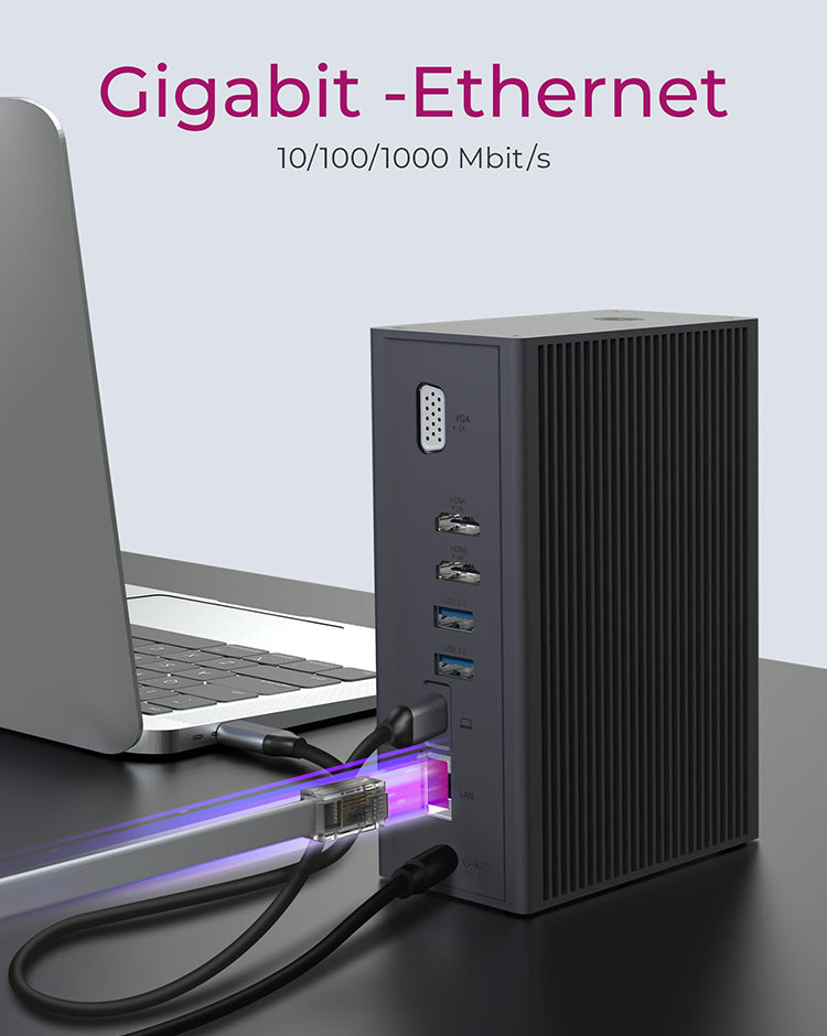 ICY BOX IB-DK2262AC Dockingstation – USB-C, 2× HDMI, 1× VGA, 3× USB-A, 55 W PD, GbE, für Windows/Mac