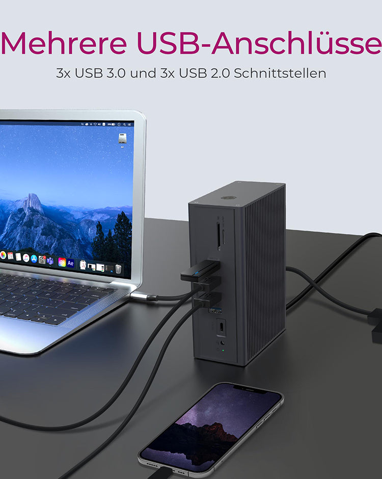 ICY BOX IB-DK2262AC Dockingstation – USB-C, 2× HDMI, 1× VGA, 3× USB-A, 55 W PD, GbE, für Windows/Mac