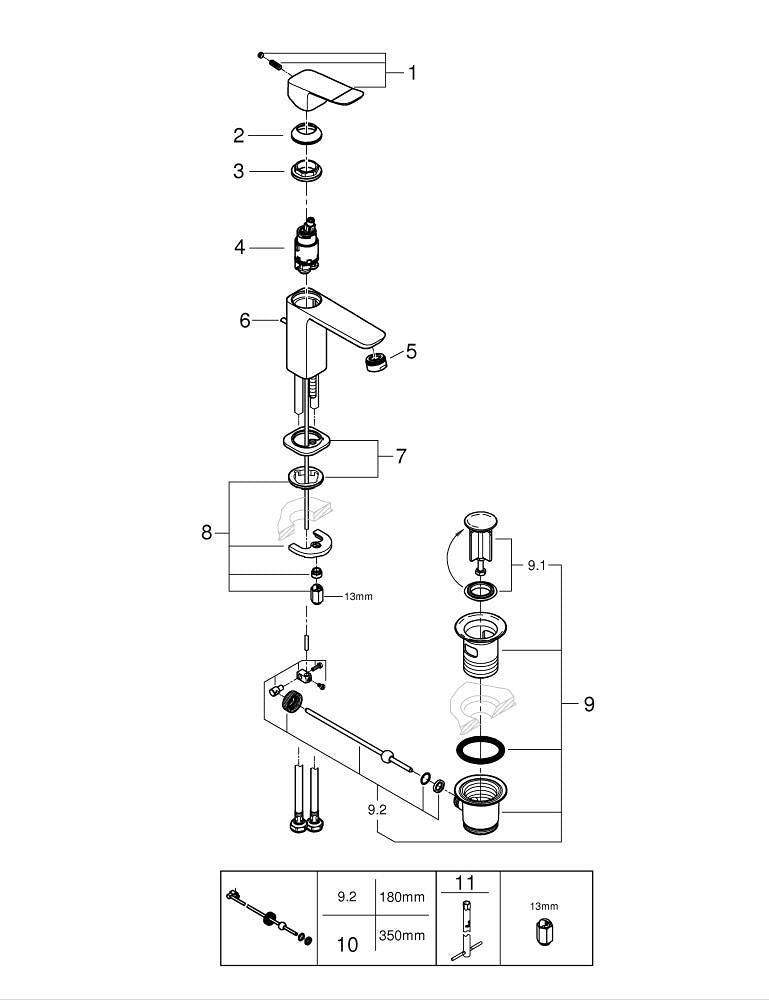 GROHE Badebatterie (Unterputz) Einhebelmischer – Messing, Schwarz