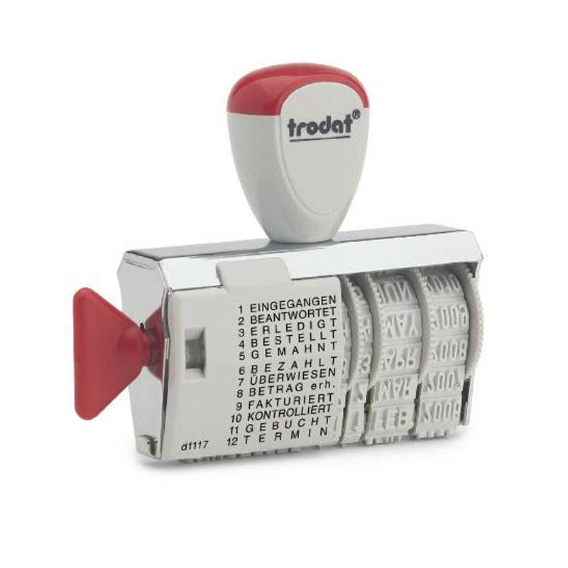 Trodat 1117DB – Traditioneller Datumstempel, 12 Texte – Abdruck 54 × 4 mm – rot/weiss