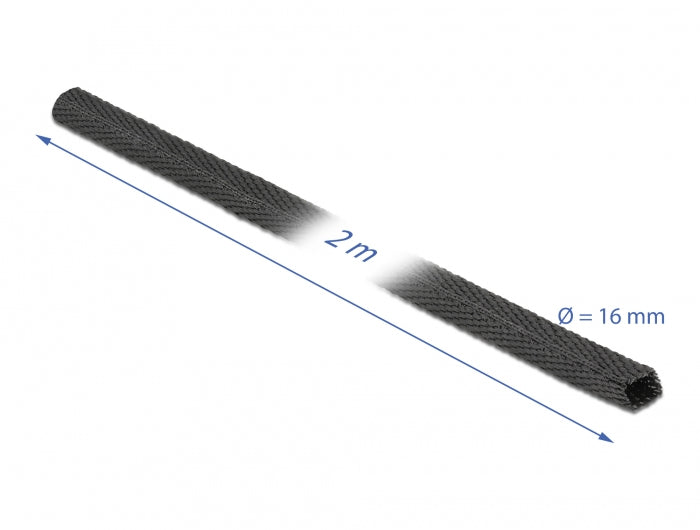 Delock Gewebeschrumpfschlauch 2 m – 1,6 cm, 1 Stück, Schwarz