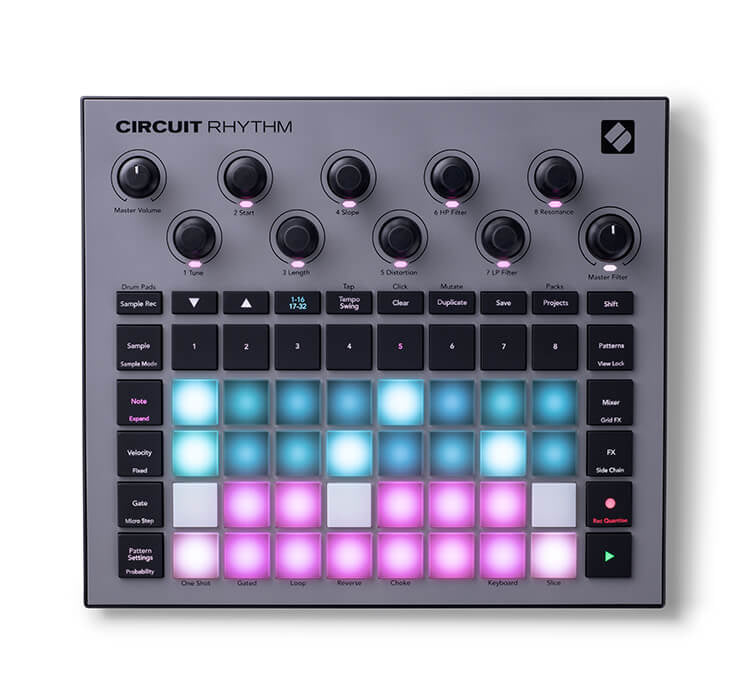 Novation Circuit Rhythm – Sampler und Audio-Recorder, MIDI, MP3, WAV, USB, Kopfhörerausgang, 4 h Akku