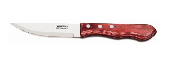 Tramontina JUMBO Steakbesteck-Set – 4-teilig, 32,5 cm, Edelstahl, Holzgriff, Rot, FSC