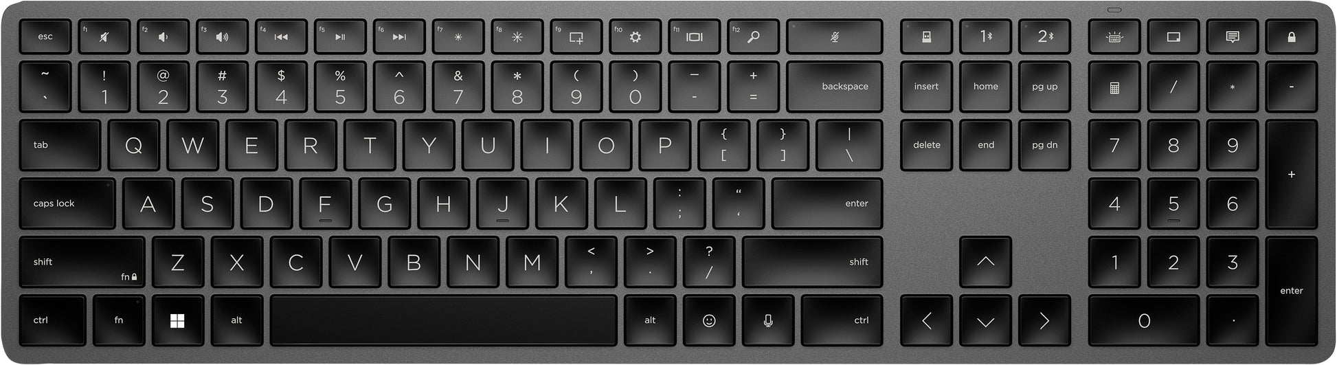 HP 975 – Tastatur – Bluetooth & 2,4 GHz (Nano-Empfänger) – USB-C – beleuchtet – Schwarz