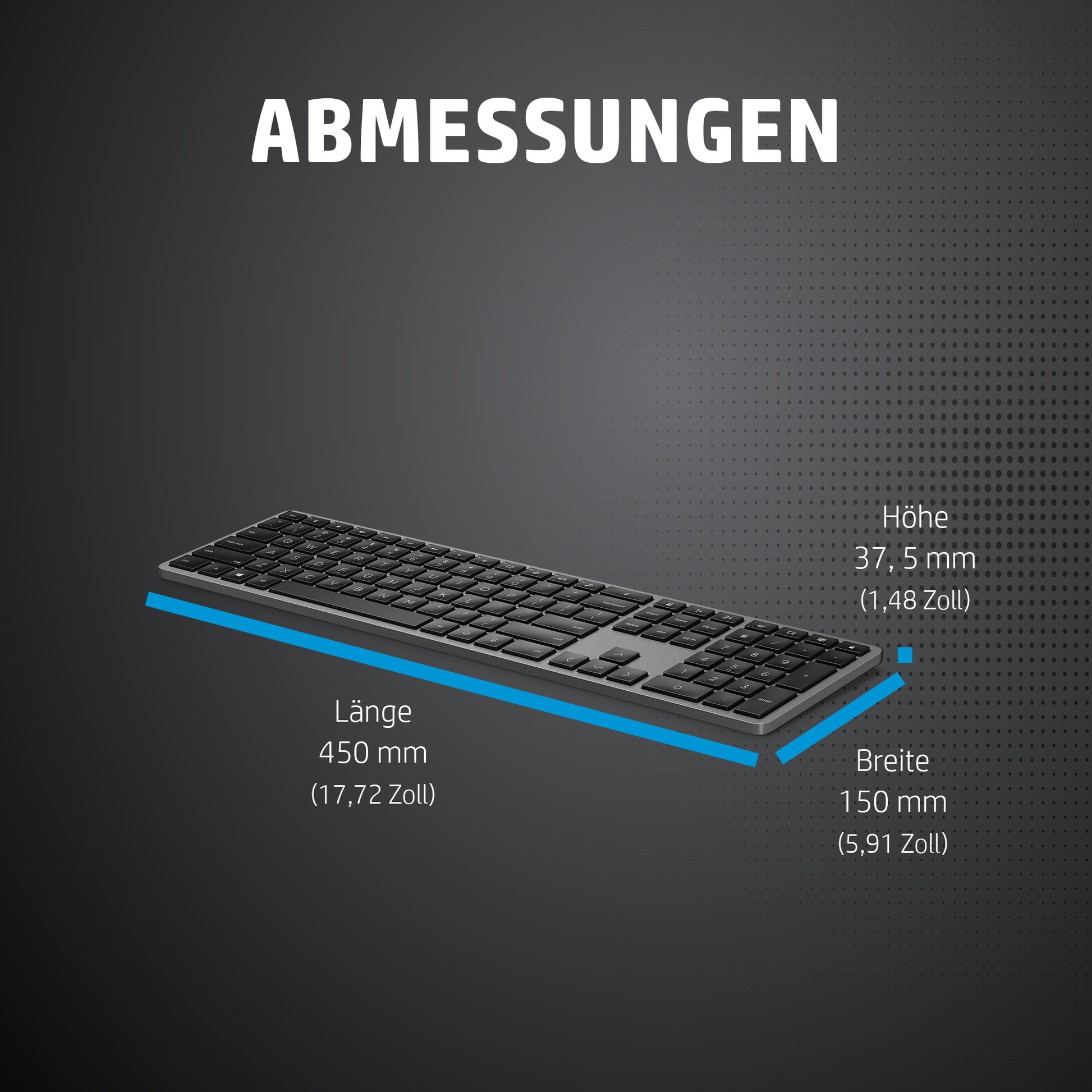 HP 975 – Tastatur, kabellos (Bluetooth/2,4 GHz), DE-Layout (DE), Fullsize (mit Ziffernblock), beleuchtet