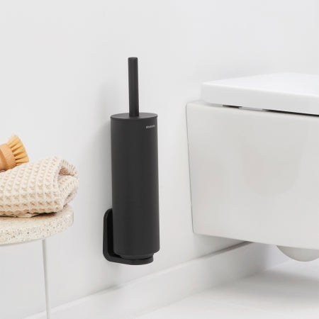Brabantia MindSet – WC-Bürstenset – Stahl, Anthrazit, wandmontiert, mit abnehmbarem Behälter, H 42 cm, Ø 11 cm