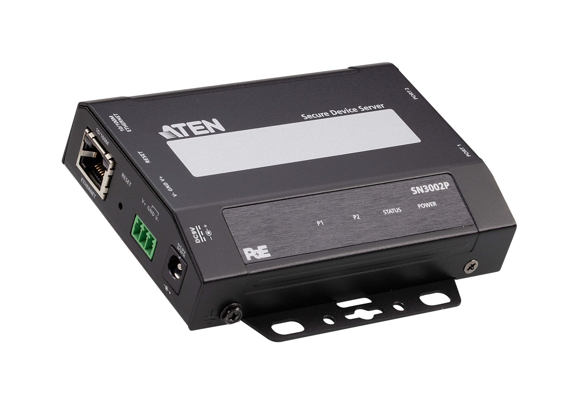 ATEN SN3002P Serieller Device-Server RS-232 zu Ethernet – 2-Port, 10/100 Mbit/s, PoE (802.3af) – Schwarz
