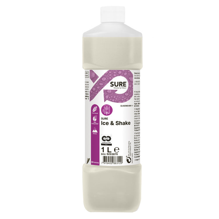 Diversey SURE Ice & Shake Allzweckreiniger für Eisbereiter und Shakemaschinen – parfümfrei, Flüssigkeit, Flasche – 1 l