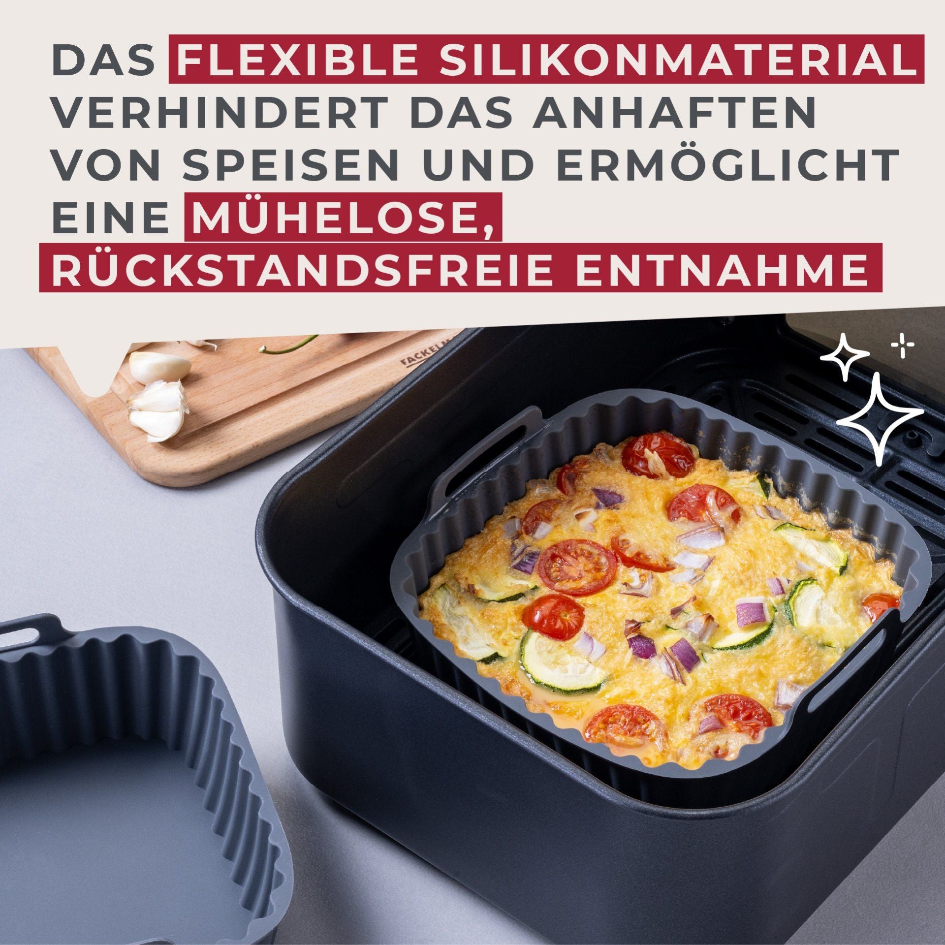 Fackelmann Silikonform für Heissluftfritteusen – 15 × 15 × 5 cm, Silikon, Grau