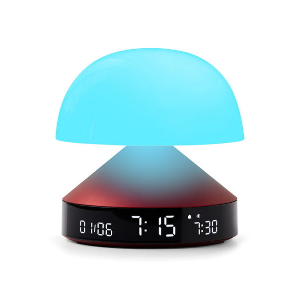 LEXON Lichtwecker Mina Sunrise – digital – 11 × 11 × 11 cm, weinrot, USB-Ladeport, Wecklicht
