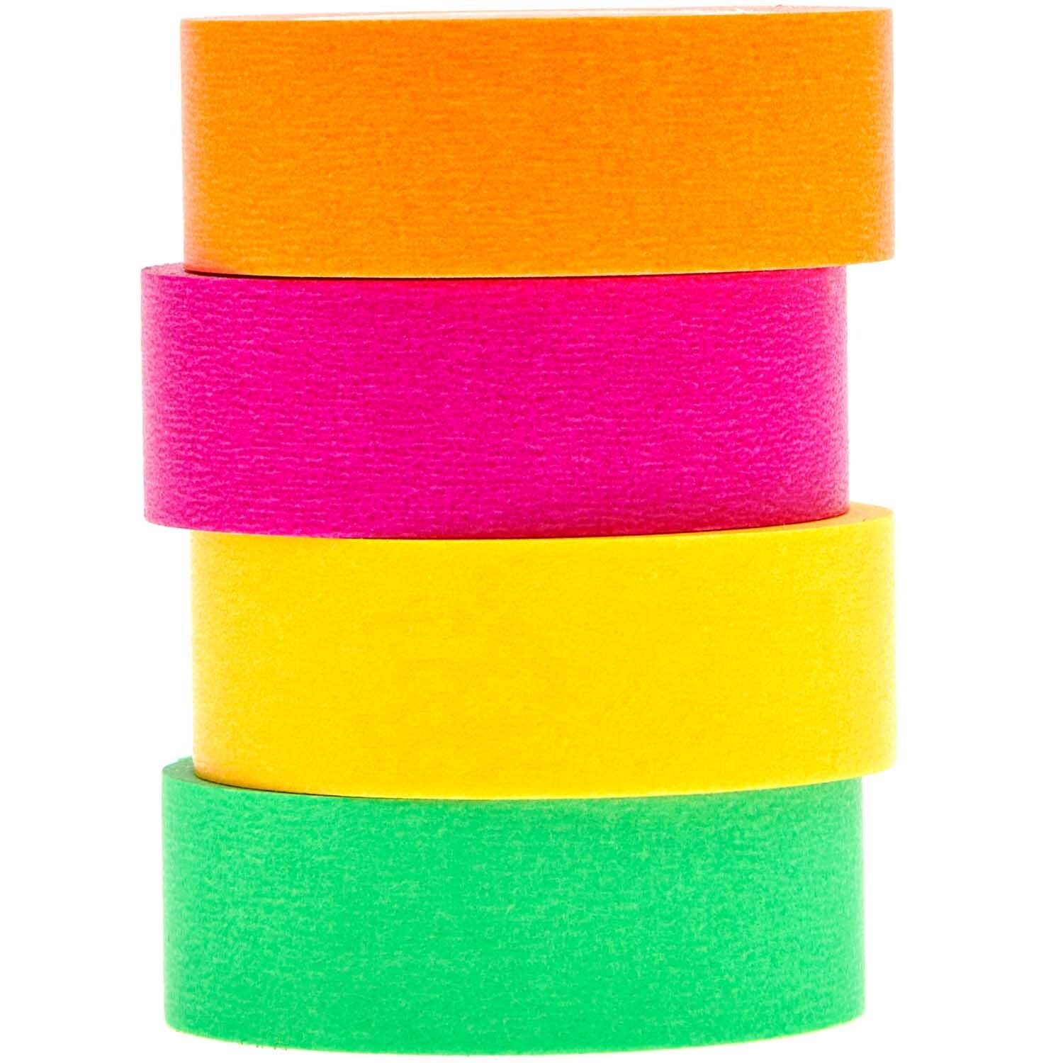 Rico Design Neon Washi Tape Set – 15 mm × 10 m, mehrfarbig, Papier, wiederablösbar, 4 Rollen