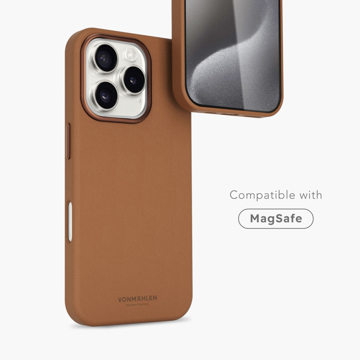Vonmählen Backcover – für Apple iPhone 16 Pro Max, MagSafe, veganes Leder+Mikrofaser, Braun