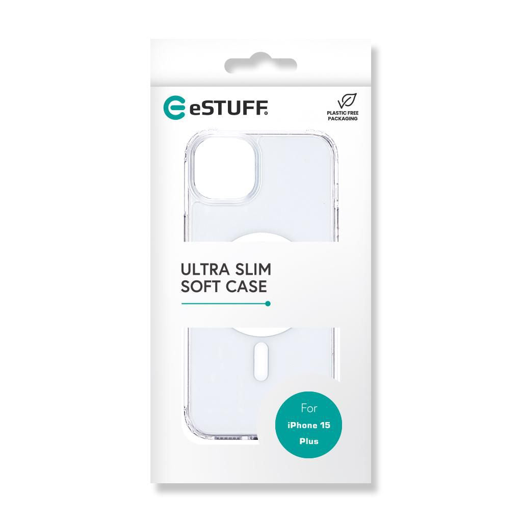 eSTUFF BERLIN Backcover – für Apple iPhone 15 Plus, MagSafe, TPU, Transparent, Stossfest