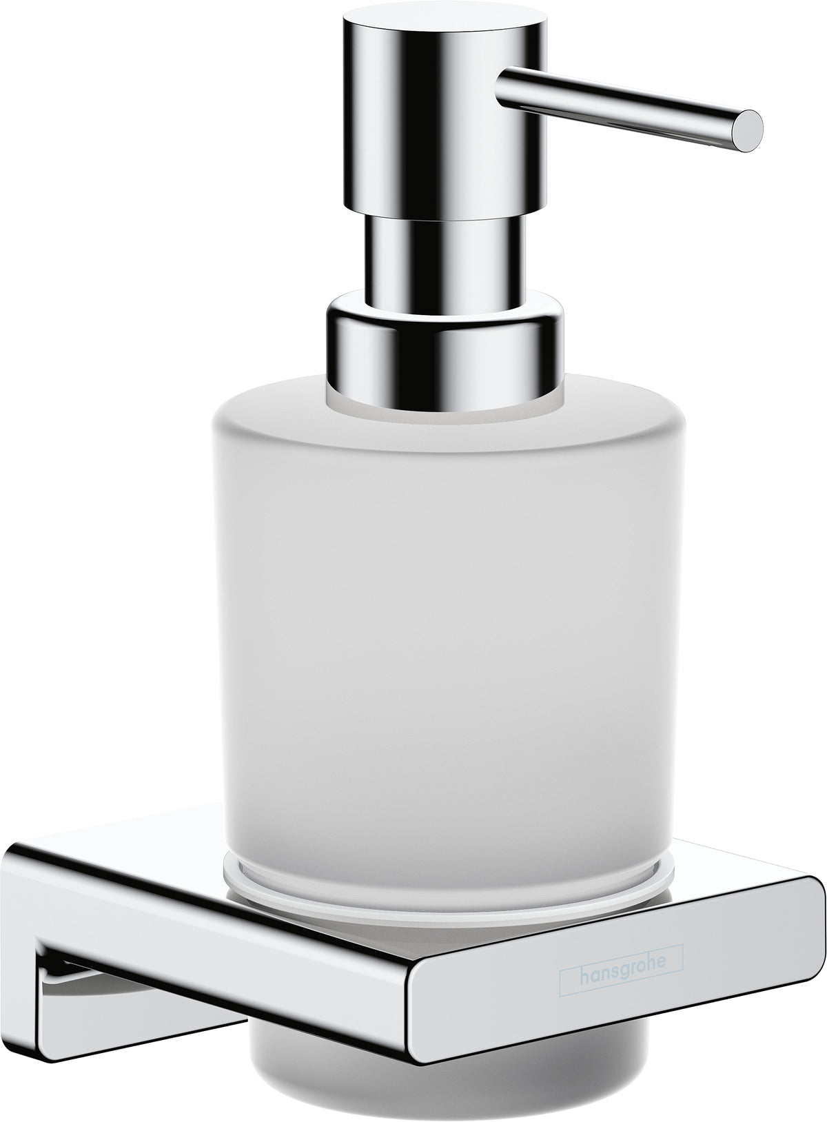 Hansgrohe AddStoris Q Manueller Seifenspender – Wandmontage – 200 ml, chrom, Glas/Kunststoff/Metall