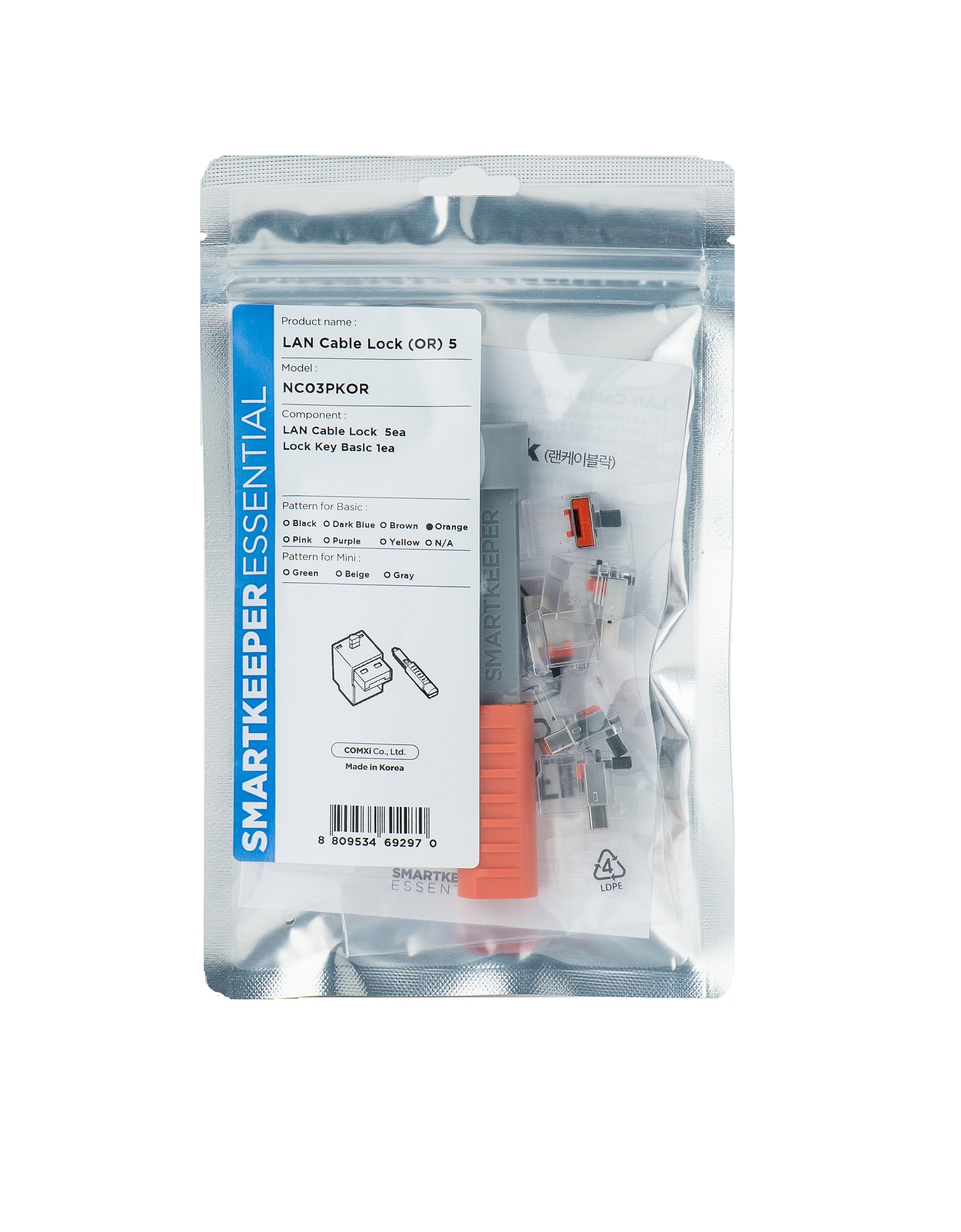 Smartkeeper NC03PKOR – Schnittstellenblocker mit Schlüssel, für RJ-45, 5× Blocker, 1× Schlüssel, Orange