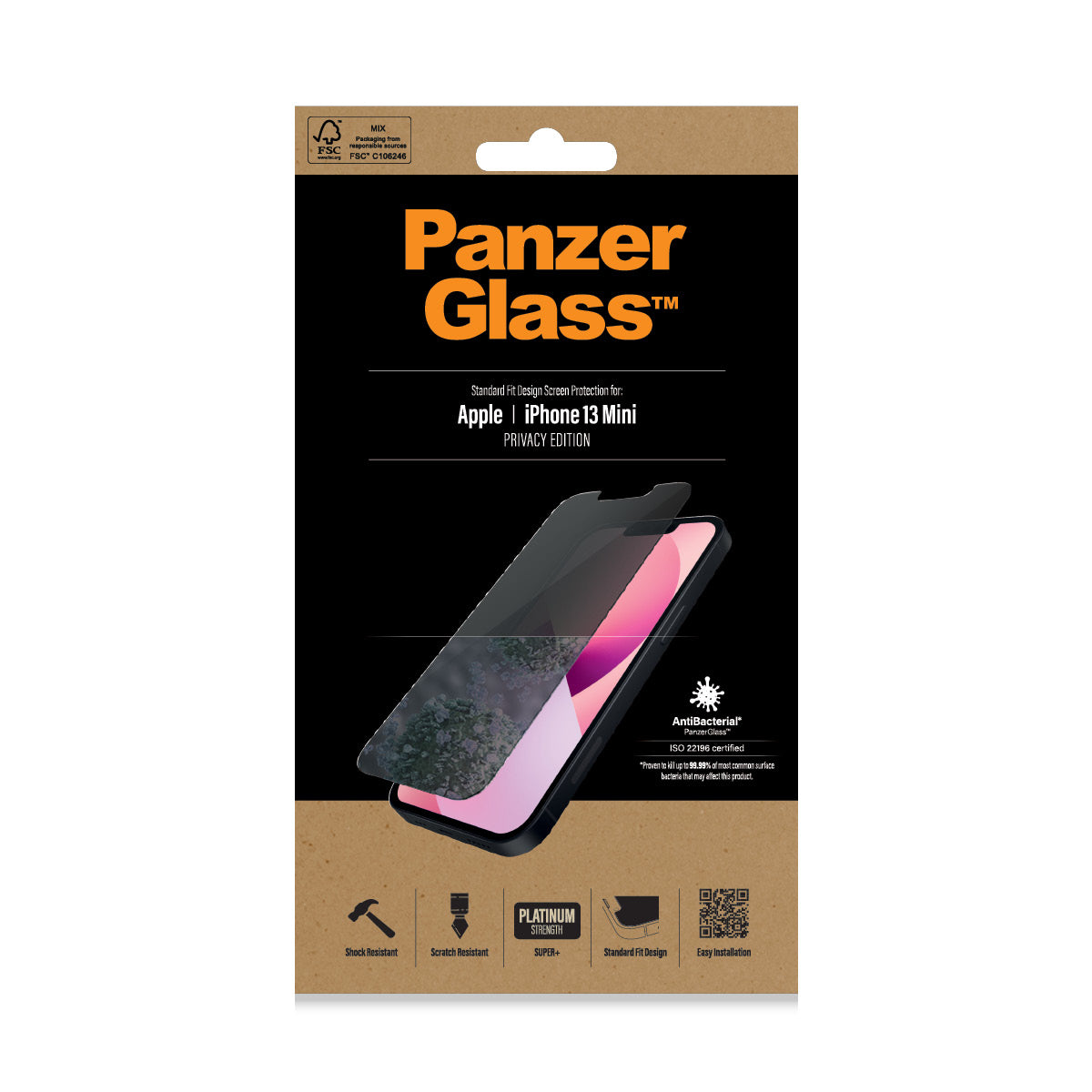 PanzerGlass Privacy-Filter (Panzerglas), Antibakteriell – für iPhone 13 mini