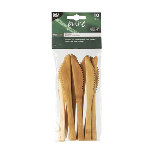 Papstar PURE Einwegmesser – 10 Stk., 16,0 cm, Bambus, Natur, kompostierbar