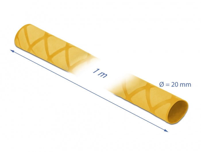 DeLOCK Schrumpfschlauch, Ø 20 mm × 1 m, Schrumpfungsrate 2:1, Polyolefin – Gelb