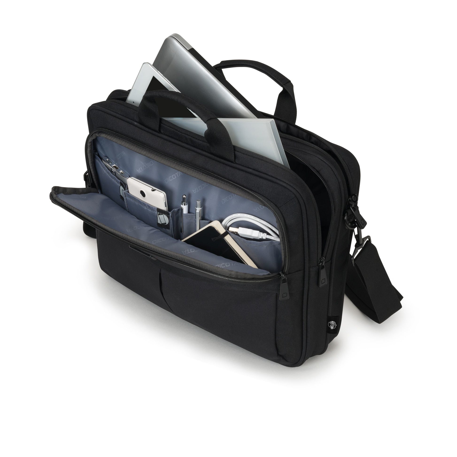 DICOTA Eco Top Traveller SCALE Notebook-Tasche bis 15,6" – Trolley-Band, aus recyceltem PET – Schwarz
