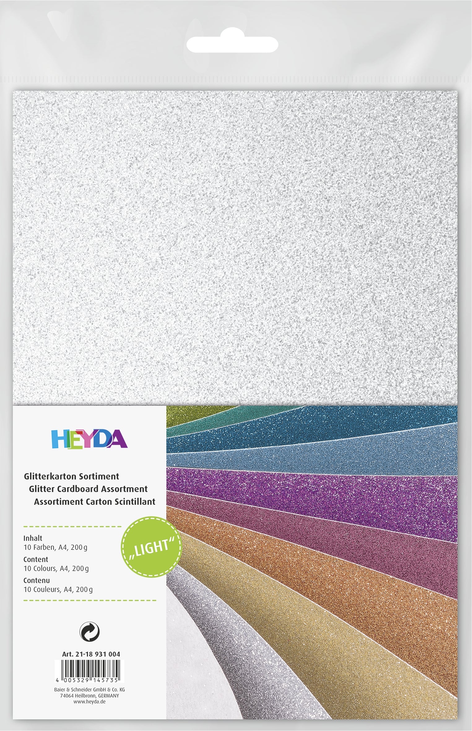 HEYDA Fotokarton Glitterkarton Light – A4, mehrfarbig, 200 g/m²
