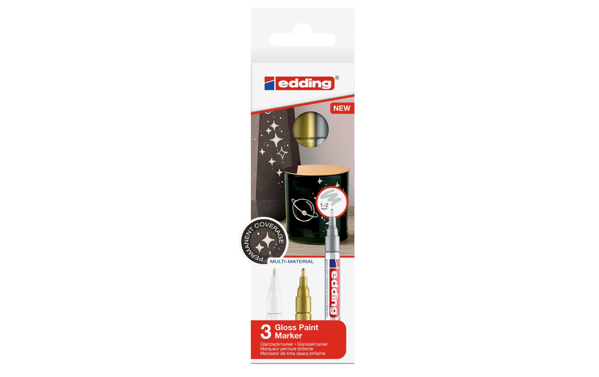 Edding 751 Paint Marker – Rundspitze 1–2 mm – Gold, Silber, Weiss – 3er-Set