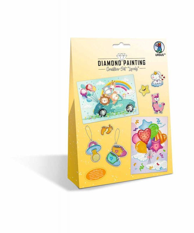 URSUS Diamond Painting Creativ-Set Lovely – 2 A5 Karten, 1 Stickerbogen – ab 8 Jahren