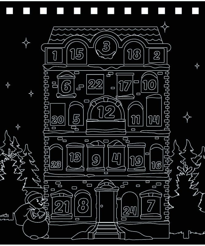 URSUS Kratzel-Adventskalender – weihnachtliche Motive – 16,5 × 21 cm – 24-teilig – inkl. Bambus-Stick