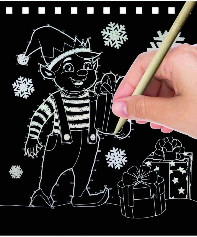 URSUS Kratzel-Adventskalender – weihnachtliche Motive – 16,5 × 21 cm – 24-teilig – inkl. Bambus-Stick