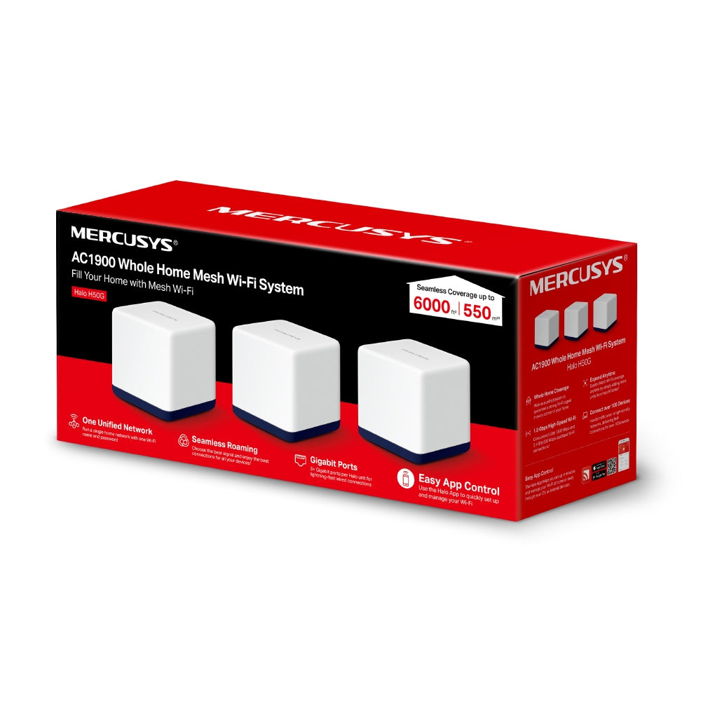Mercusys Halo H50G Mesh-Set (3er) – Wi-Fi 5 (802.11ac), Dual-Band (2,4/5 GHz), 1,9 Gbit/s, je 3× LAN